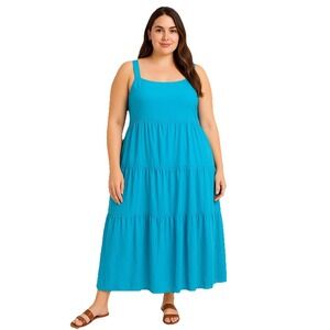 The Drop Womens Plus Size Blue Britt Maxi Tent Dress in Tiered Design Dresses 2X